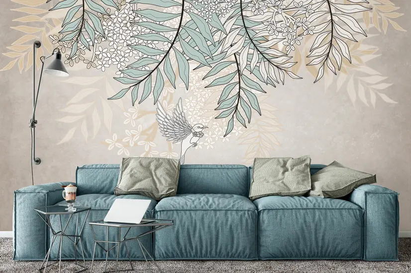 Hanging Soft Leaves Art Wallpaper Mural