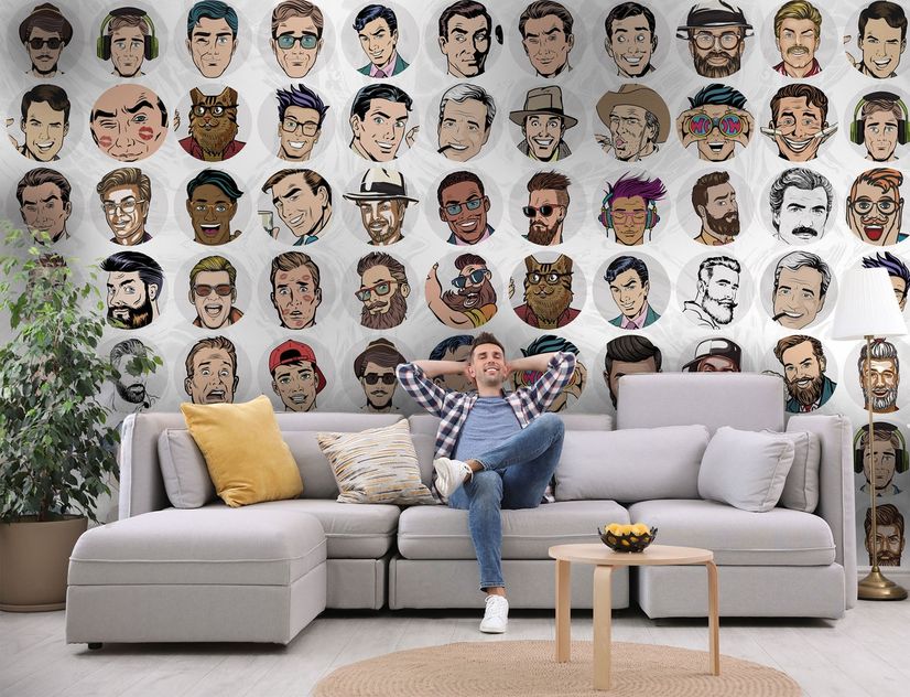Men Face Pop Art Wallpaper Mural