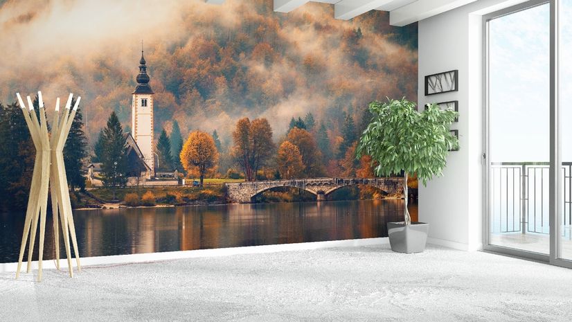 Sunset in Mountain Forest Nature Wallpaper Mural