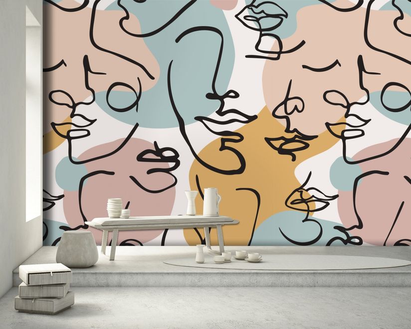 Colorful Abstract Charming Faces Wallpaper Mural