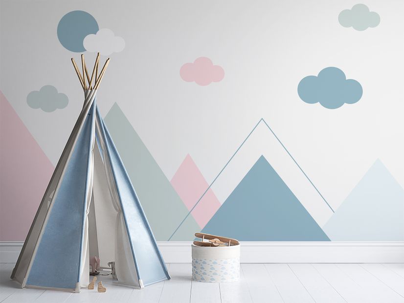 Blue Pink Mountains and Clouds Wallpaper Mural