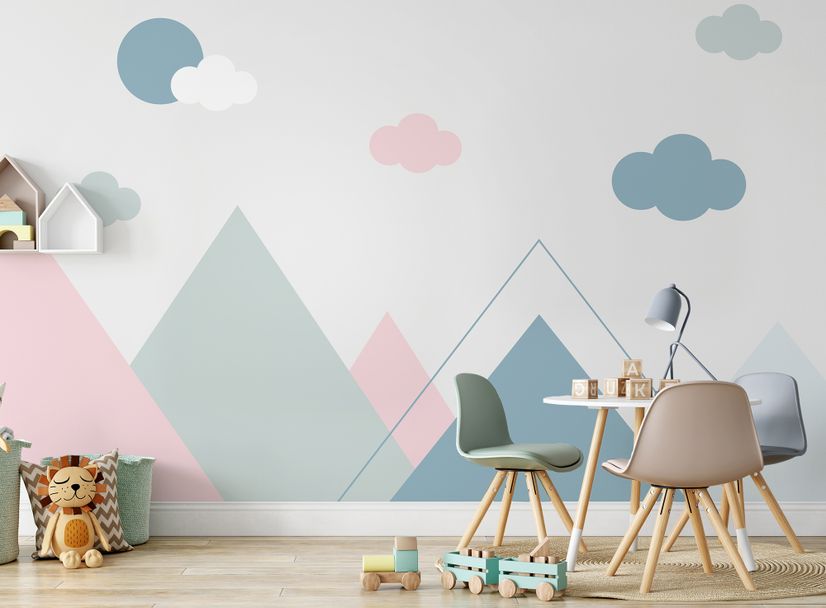 Blue Pink Mountains and Clouds Wallpaper Mural