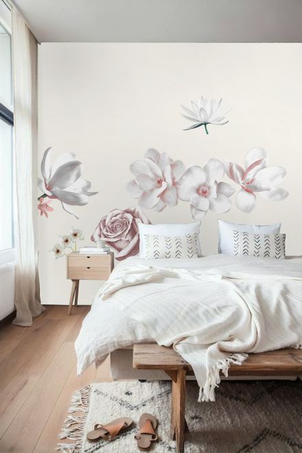 3D Floral White Daisy Lily Orchid Flower Bouqets Wall Decal Sticker