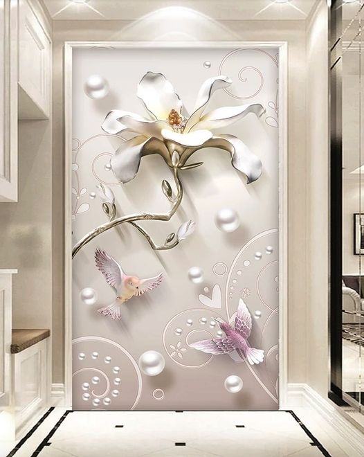 3D Look Florals with Pearls Lux Flowers Wallpaper Mural
