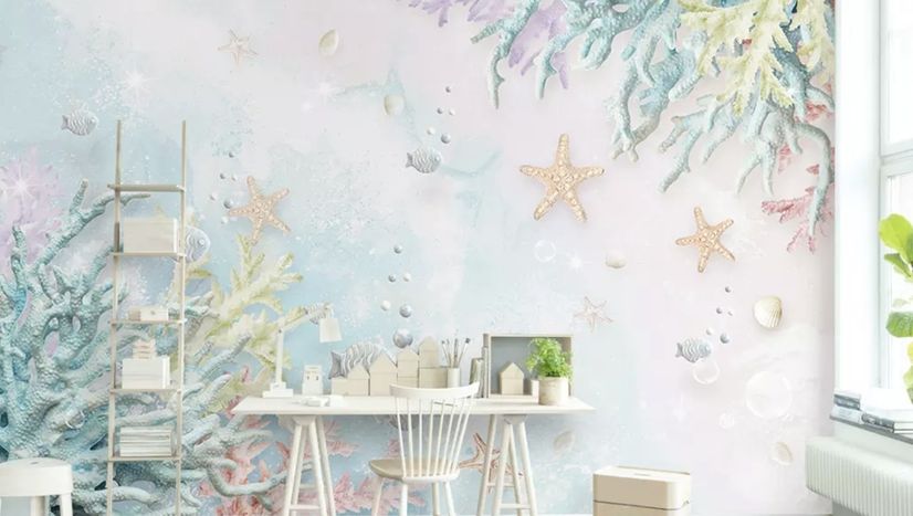 3D Look Soft Undersea with Seashells Wallpaper Mural