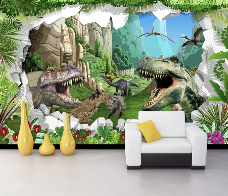 3D Look Dragons and Dinosaurs Wallpaper Mural