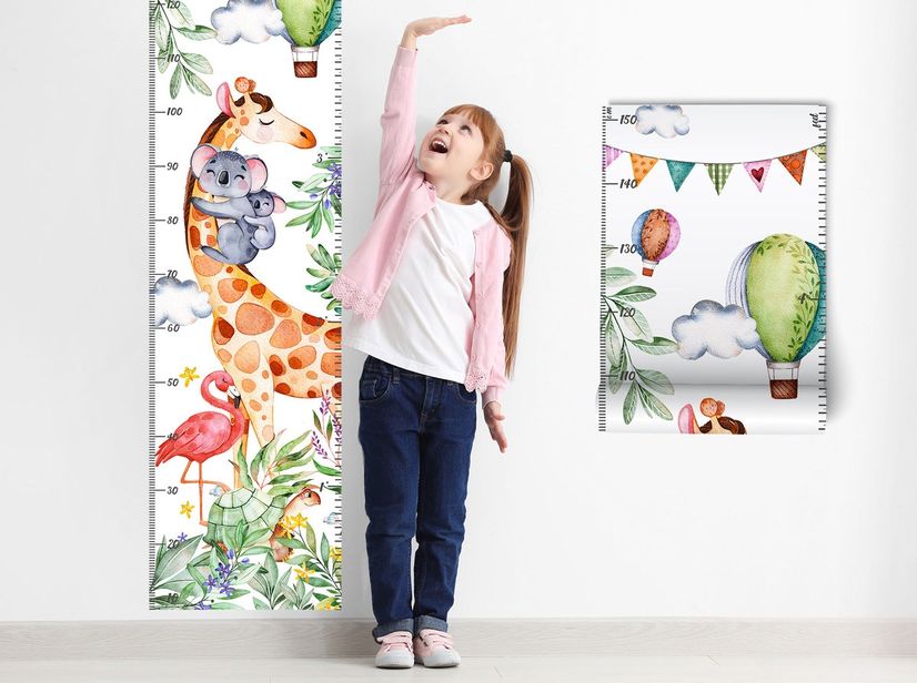 Kids Height Chart with Tropical Animals Wall Decal Sticker
