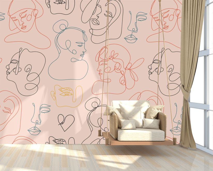 Abstract Pink Faces Wallpaper Mural