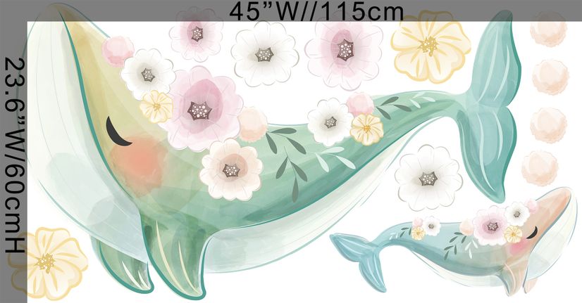 Kids Cute Whale Sea Animals Wall Decal Sticker