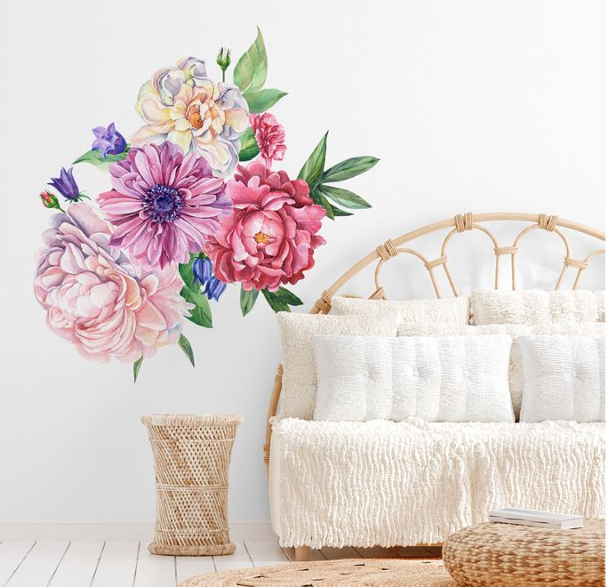 Nursery Soft Vintage Peony Floral Wall Decal Sticker • Wallmur®
