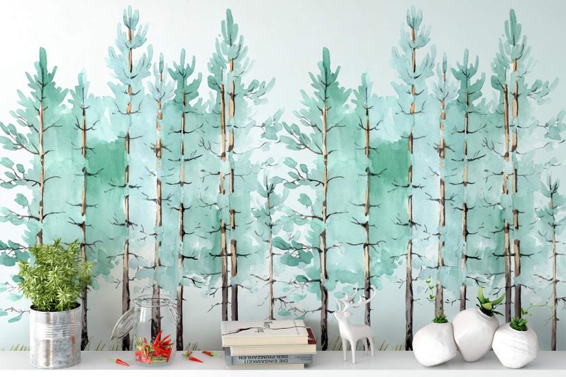 Pine Tree Painting Wallpaper Mural