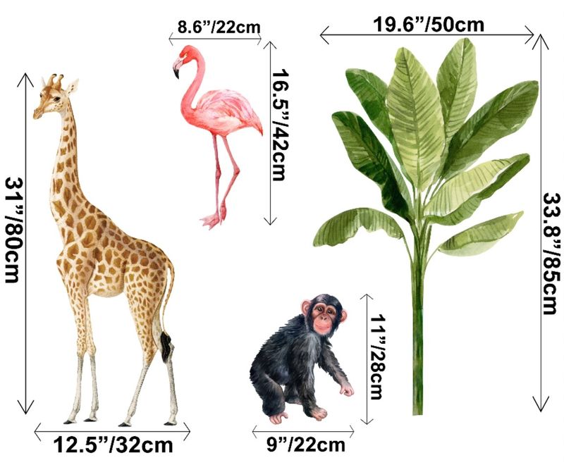 Kids Tropical Animals with Palm Leafs Wall Decal Sticker