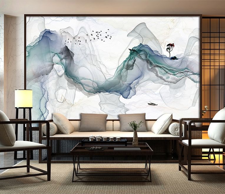 Abstract Colorful Smoke with Tree Wallpaper Mural
