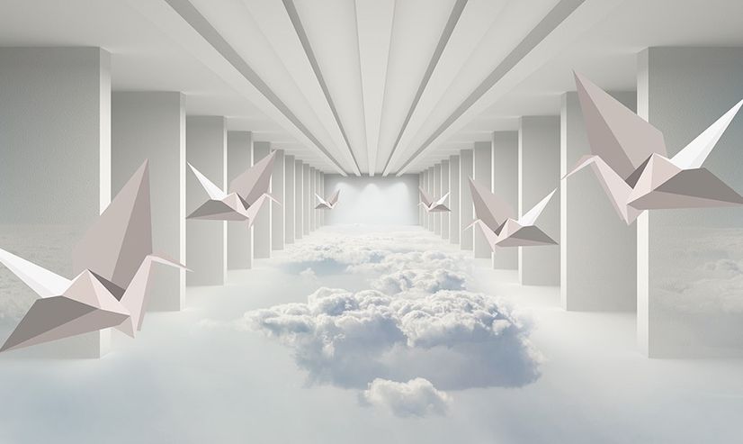 Abstract Corridor with Paper Plane Wallpaper Mural