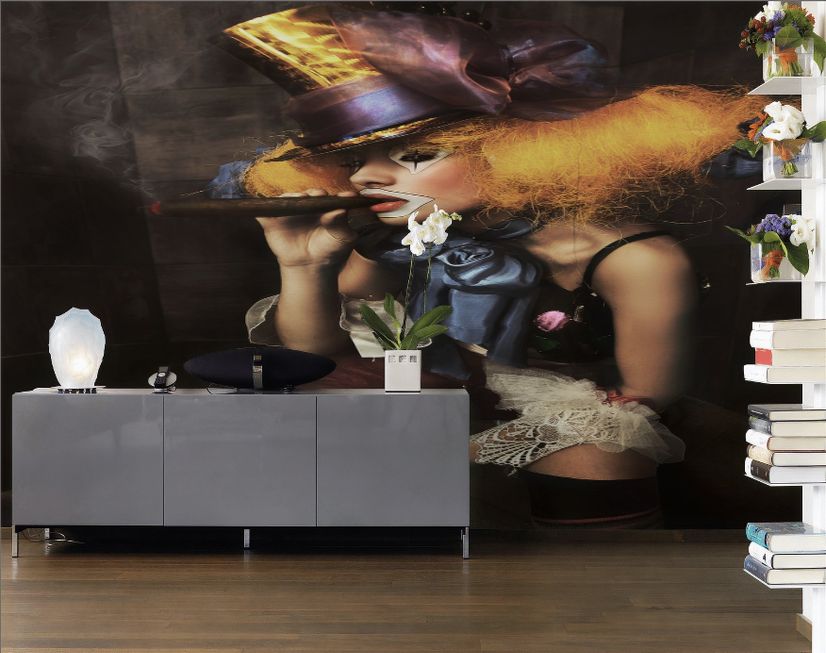 Girl Clown with a Cigar Wallpaper Mural