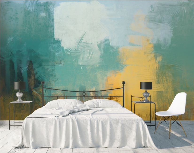 Watercolor Style Green Yellow Abstract Painting Wallpaper Mural
