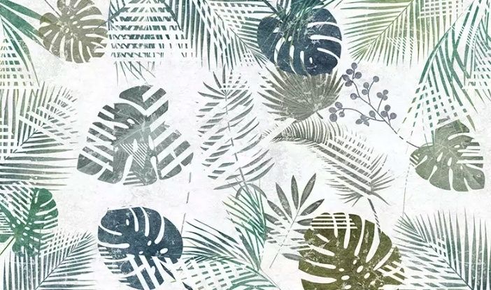 Retro Tropical Leaf Pattern Wallpaper Mural