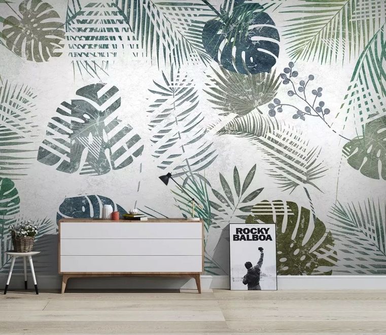 Retro Tropical Leaf Pattern Wallpaper Mural
