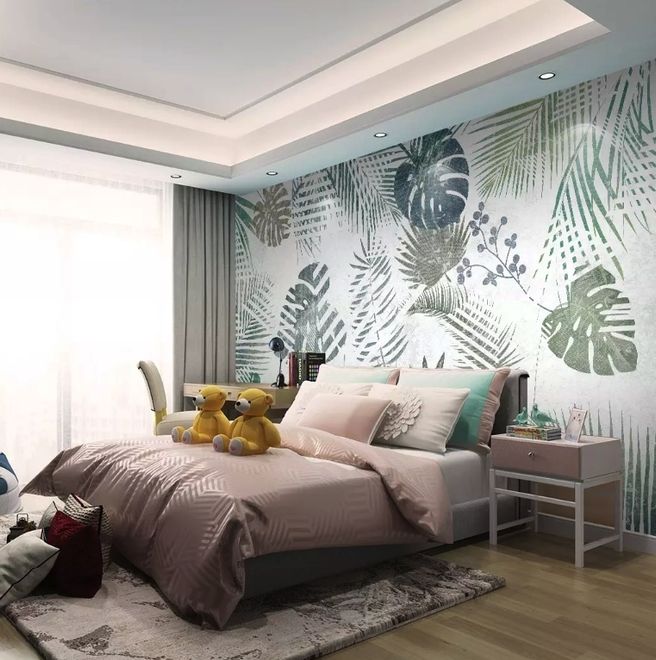 Retro Tropical Leaf Pattern Wallpaper Mural