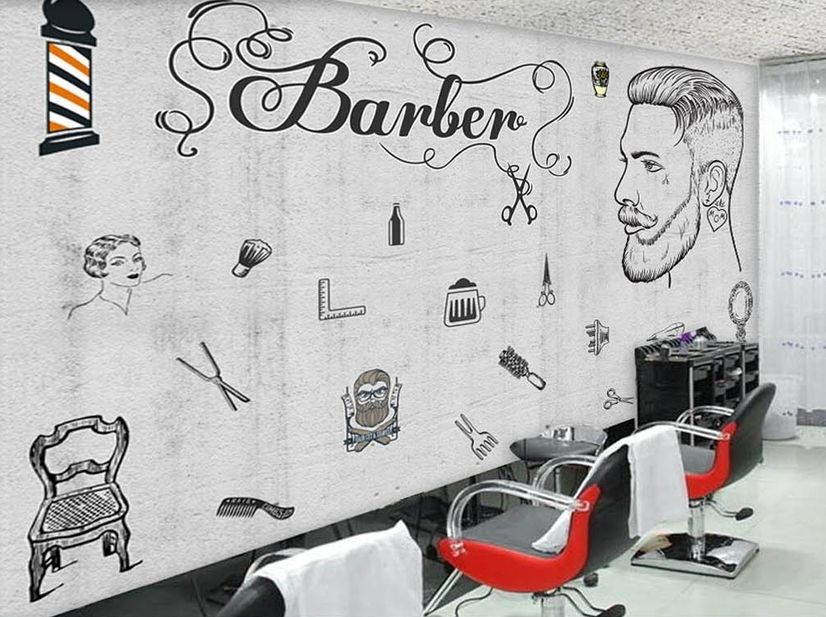 Charcoal Barbershop and Haircut Wallpaper Mural