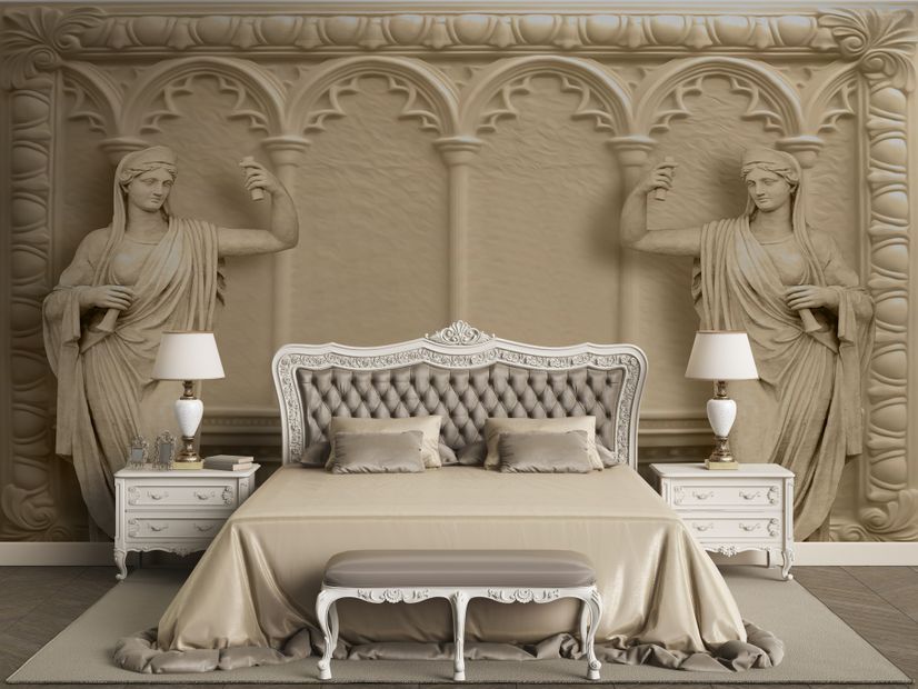 3D Embossed Look Byzantine Sculptures Wallpaper Mural