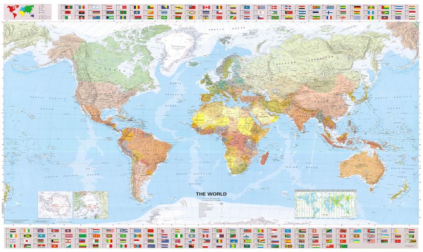 Political World Map and Country Flags Wallpaper Mural • Wallmur®