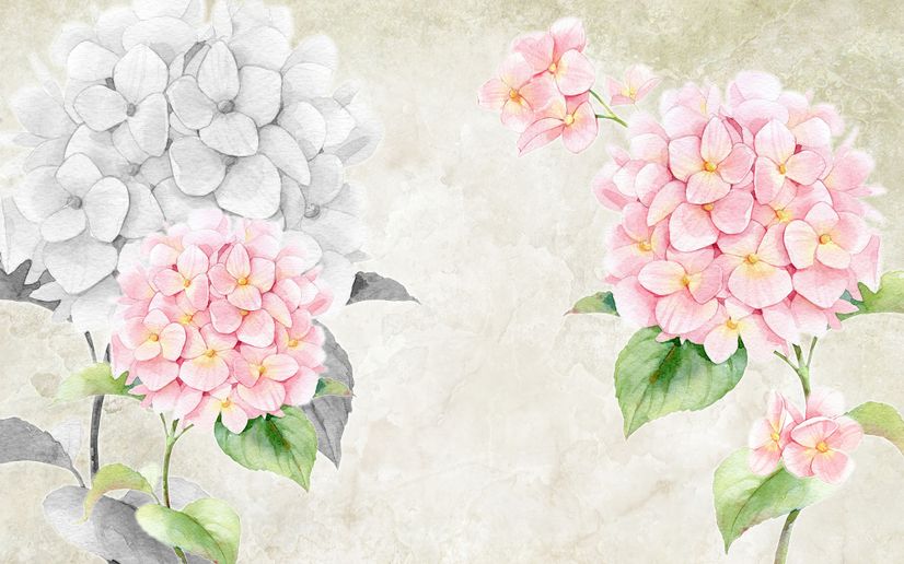 Hydrangea Floral Art Wallpaper Mural