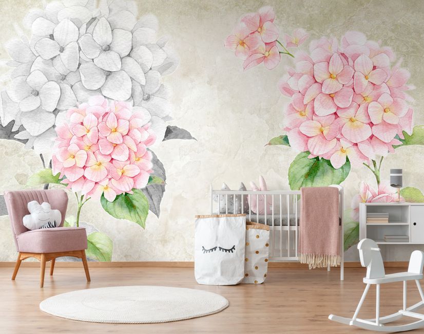 Hydrangea Floral Art Wallpaper Mural