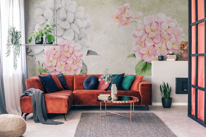 Hydrangea Floral Art Wallpaper Mural