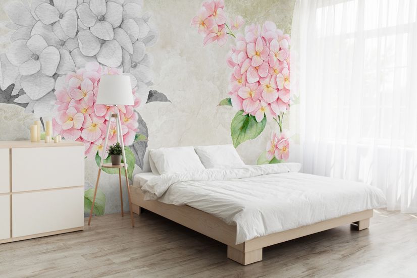 Hydrangea Floral Art Wallpaper Mural