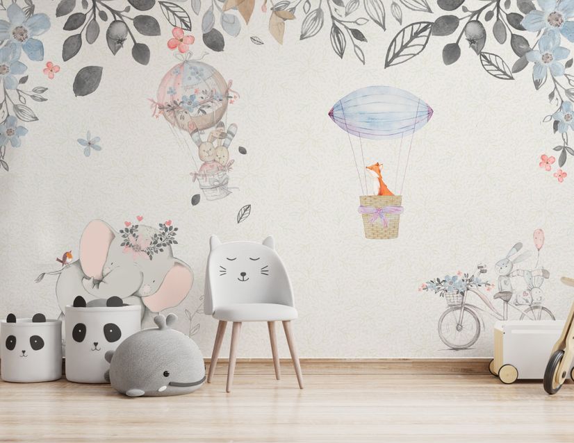 Baby Elephant with Hot air Balloons Wallpaper Mural