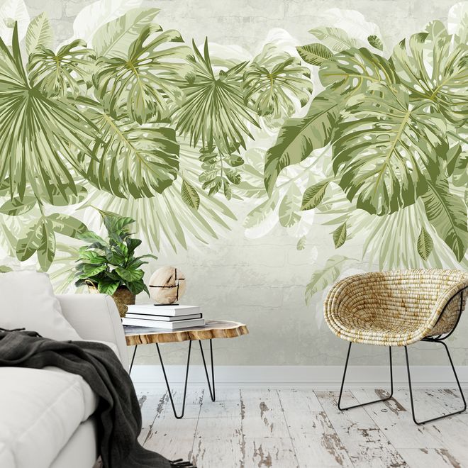 Watercolor Tropical Leaves Wallpaper Mural