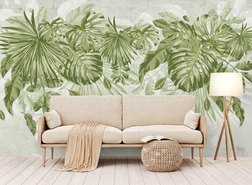 Watercolor Tropical Leaves Wallpaper Mural