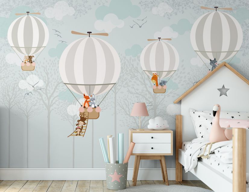 Hot Air Balloons with Animals Wallpaper Mural