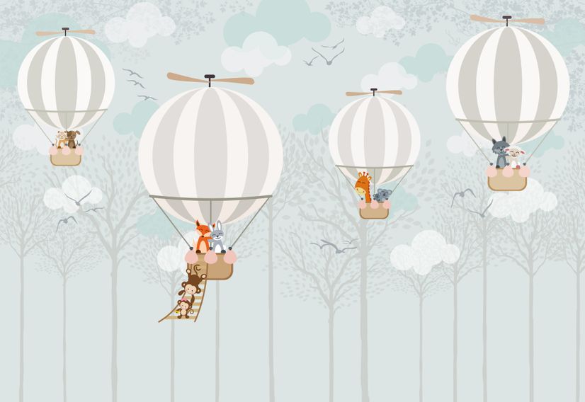 Hot Air Balloons with Animals Wallpaper Mural