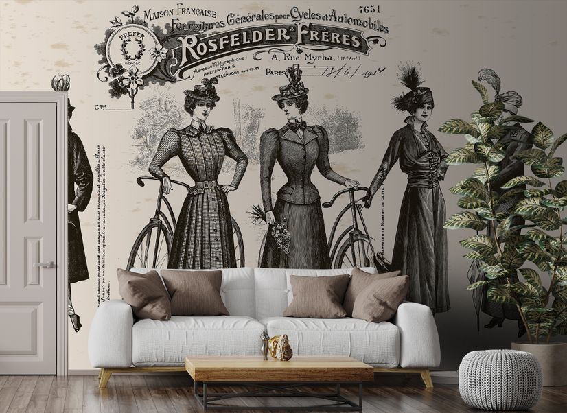 Retro French Clothing Art Wallpaper Mural