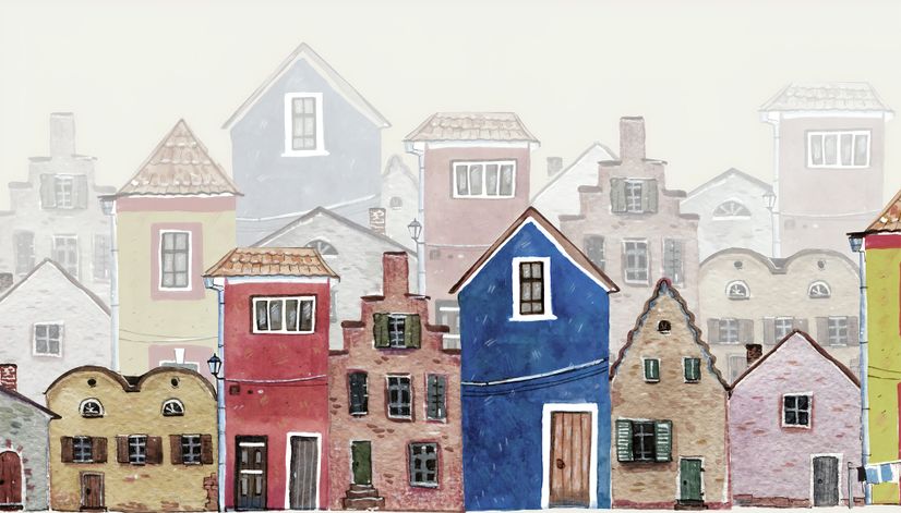 Watercolor Cartoon Town Street Wallpaper Mural