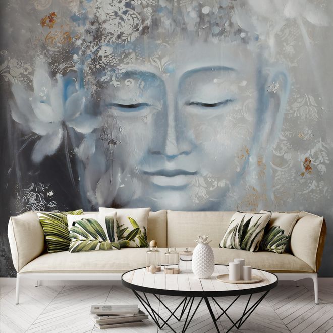 Vintage Buddha with Lotus Floral Wallpaper Mural