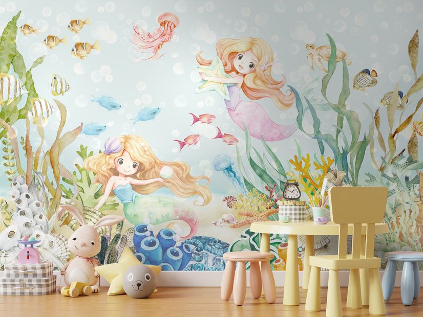 Kids The Little Mermaid in the Underwater Wallpaper Mural