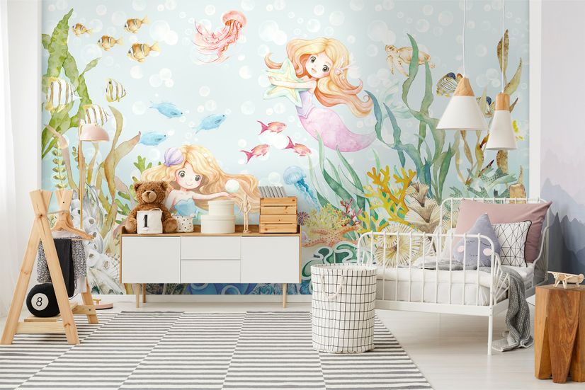 Kids The Little Mermaid in The Underwater Wallpaper Mural