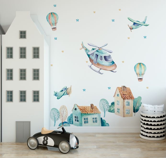 Paper Plane Wall Decals Watercolour Airplane Boys Room Wall