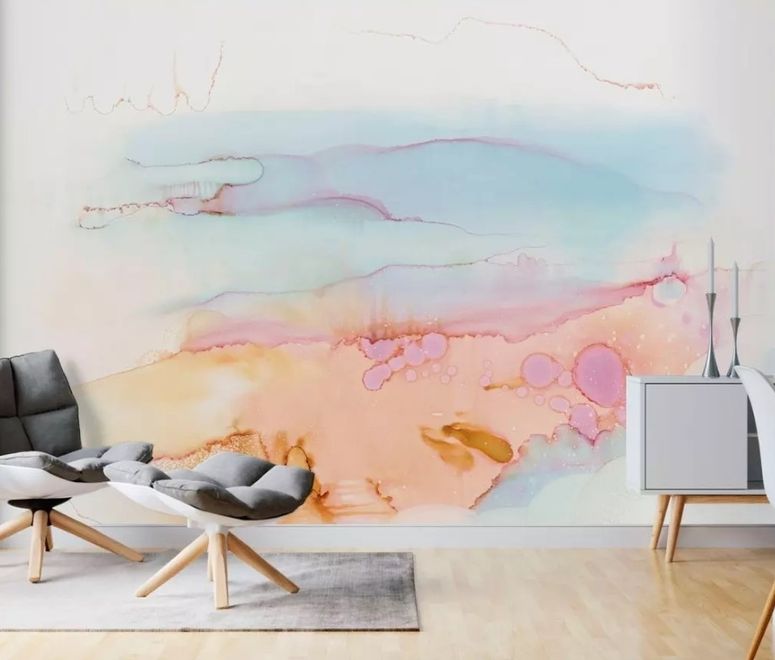 Abstract Orange Blue Brush Wallpaper Mural