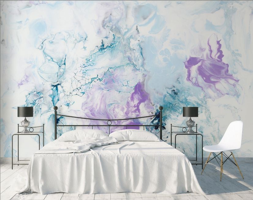 Turquoise Purple Marble Style Brush Wallpaper Mural