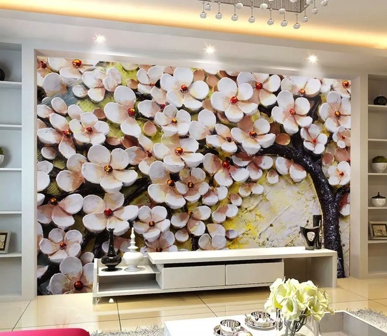 Oil Painting Cherry Blossom Wallpaper Mural