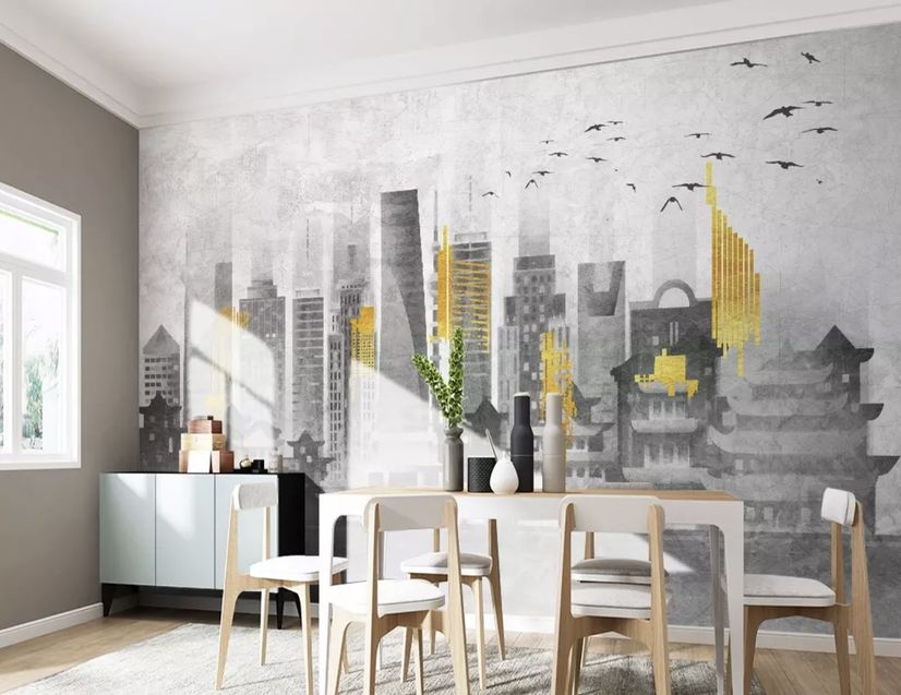 Yellow City Landscape Removable Wall Mural 9433