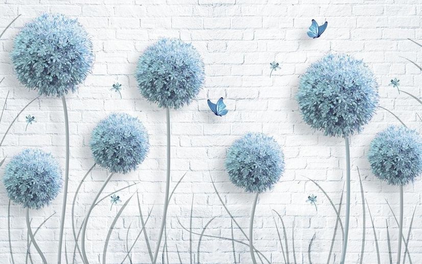 Dandelion Floral and Butterfly Wallpaper Mural • Wallmur®