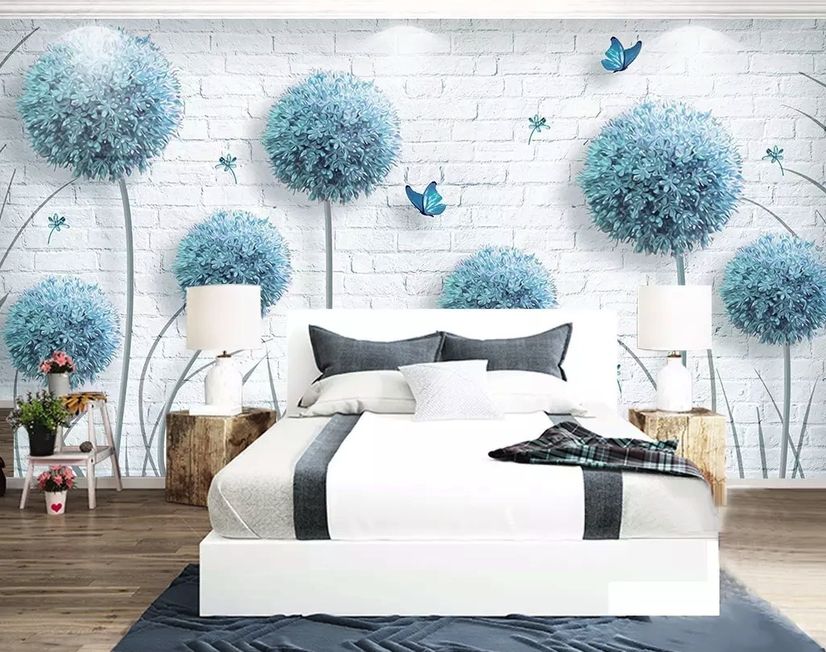 Dandelion Floral and Butterfly Wallpaper Mural
