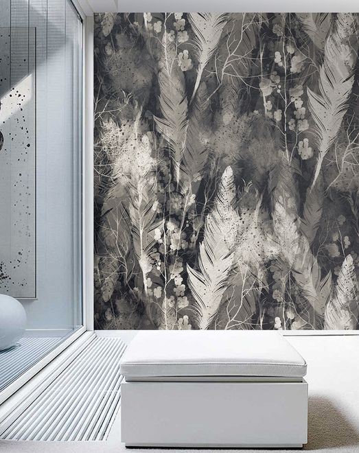 Dark Feather Monochrome Wallpaper Mural