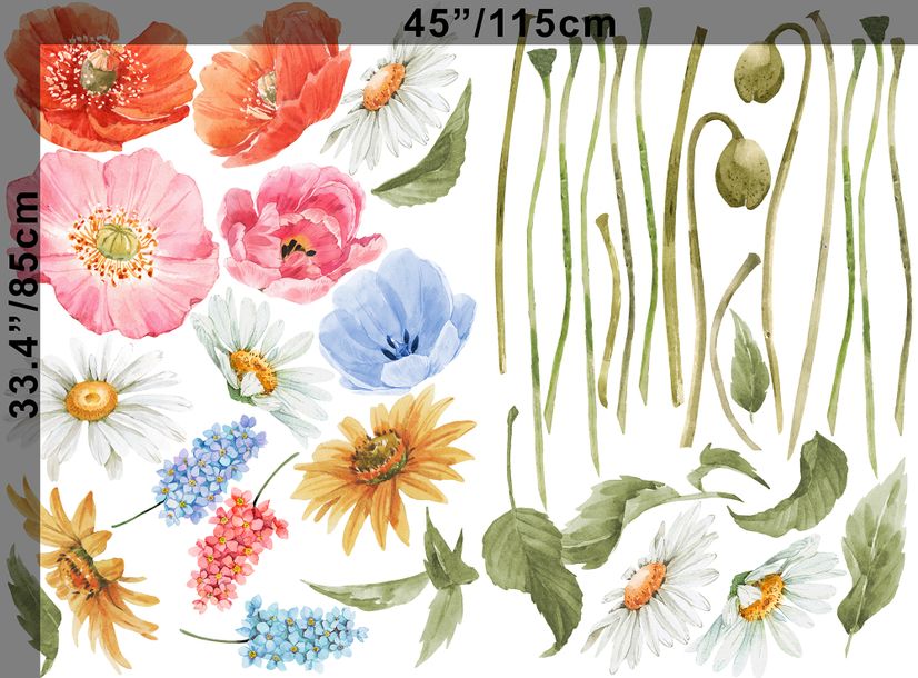 Watercolor Wildflowers Kids' Wall Decor - Decalcomania