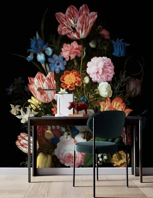 Elegant Dutch Dark Floral Bouquet Wallpaper Mural